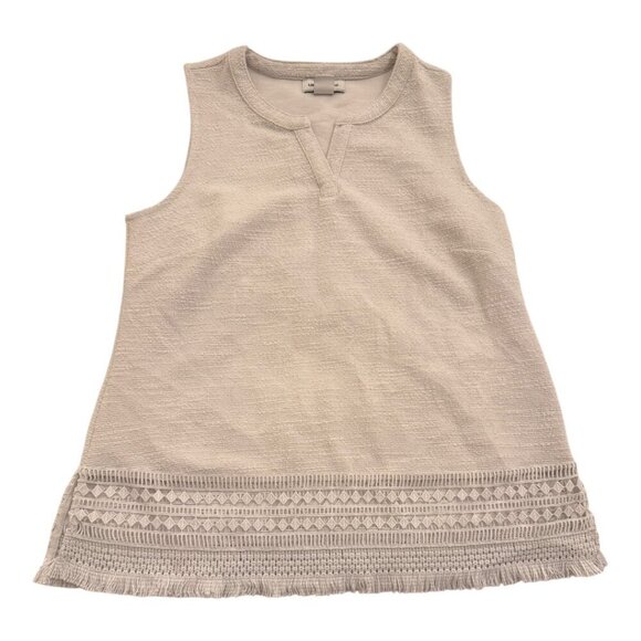 LIZ CLAIBORNE women's vintage white sleeveless beach shirt with fringe detail - Picture 2 of 5